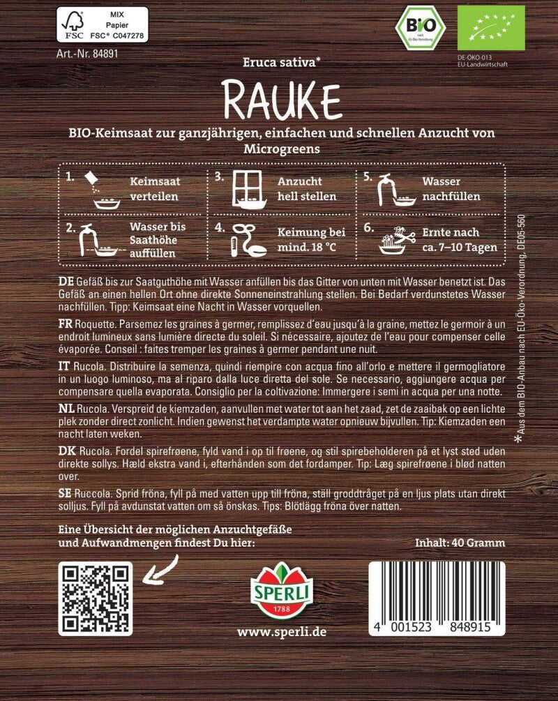  BIO Microgreen-Saat Rauke Scharf Würziger Geschmack
