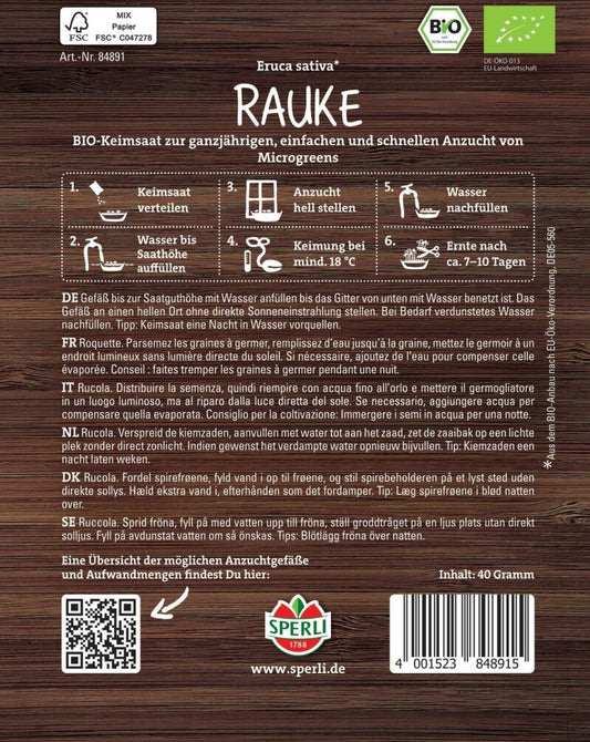  BIO Microgreen-Saat Rauke Scharf Würziger Geschmack