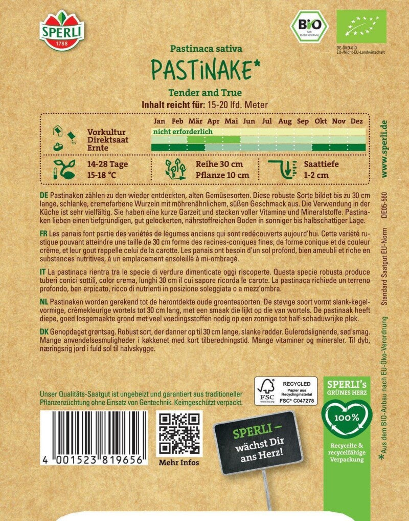  BIO Pastinake, Robuste Sorte, Sehr Vitaminreich, Bio Saatgut Von Sperli