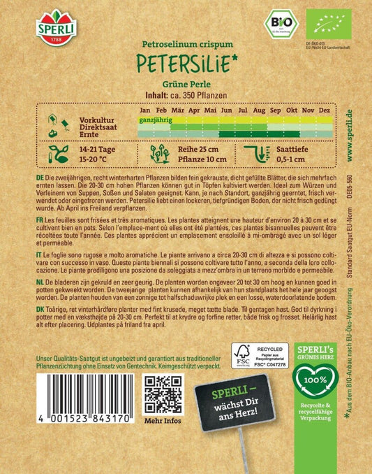  BIO Petersilie Kraus, Fein Gekrauste Aromatische Blätter, Frosthart, Bio Saatgut Von Sperli