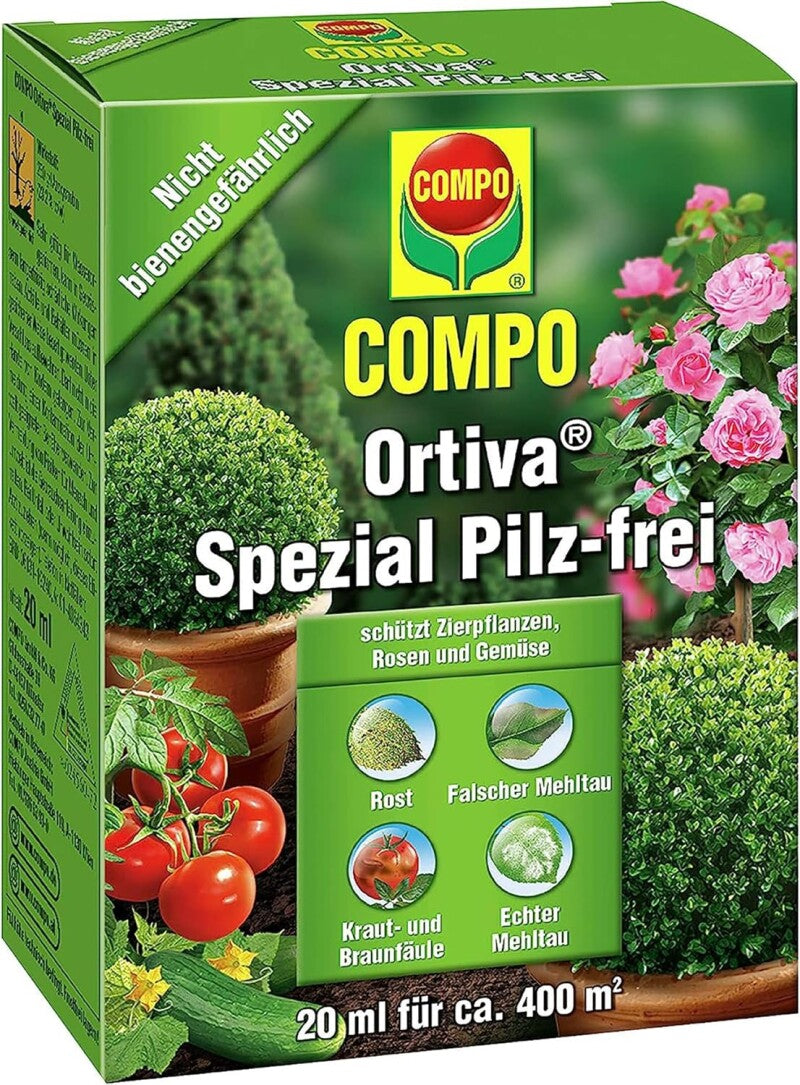  COMPO Ortiva Spezial Pilz-frei, Bekämpfung Von Pilzkrankheiten An Zierpflanzen, Rosen Und Gemüse, Konzentrat Inkl. Messbecher, 20 Ml