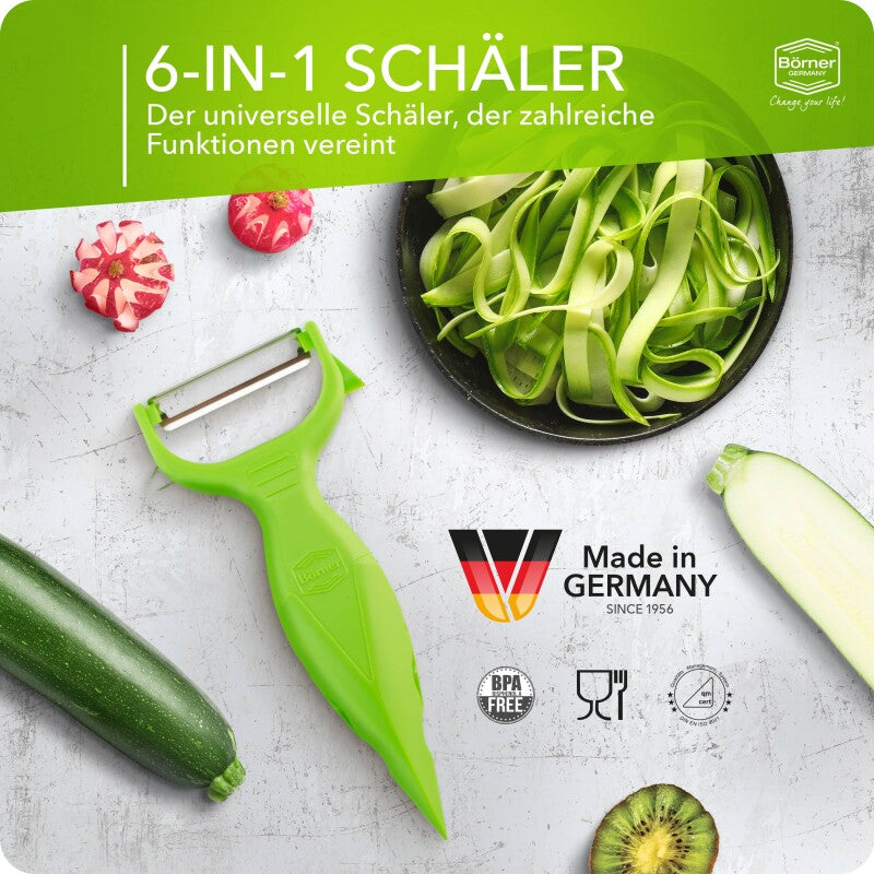 Börner Gemüseschäler Grün, 6 In 1 Garnierschäler Mit Reibe