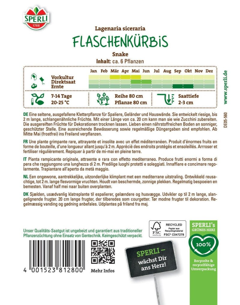  Kalebassen Snake (Herkuleskeule), Kletterpflanze, Essbare Riesenfrüchte, Saatgut Von Sperli
