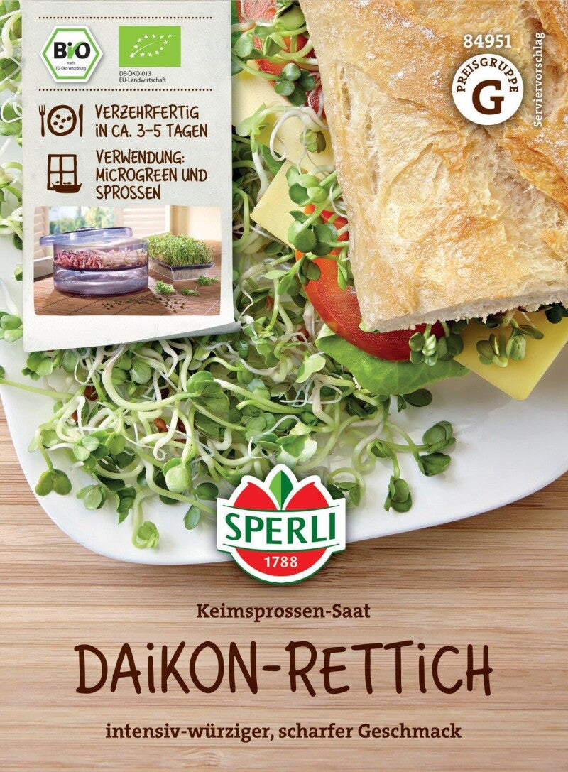  BIO Keimsprossen-Saat Daikon-Rettich, Geschmack: Intensiv-würzig (scharf)