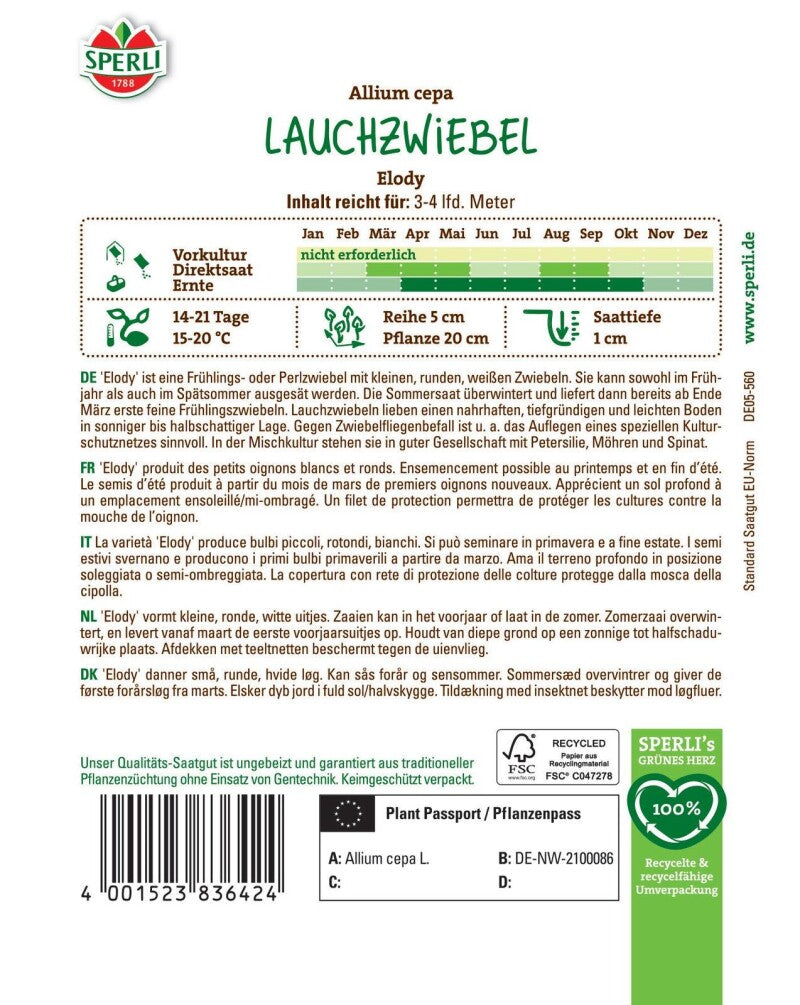  Lauchzwiebel Elody (Frühlingszwiebel/ Perlzwiebel), Ertragreiche Und Schossfeste Sorte, Winterhart