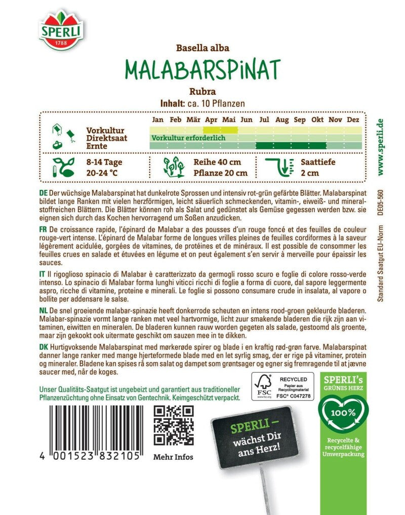  Malabarspinat Rubra, Kletterspinat Mit Essbaren Blättern, Dekorative Rankpflanze, Sperli