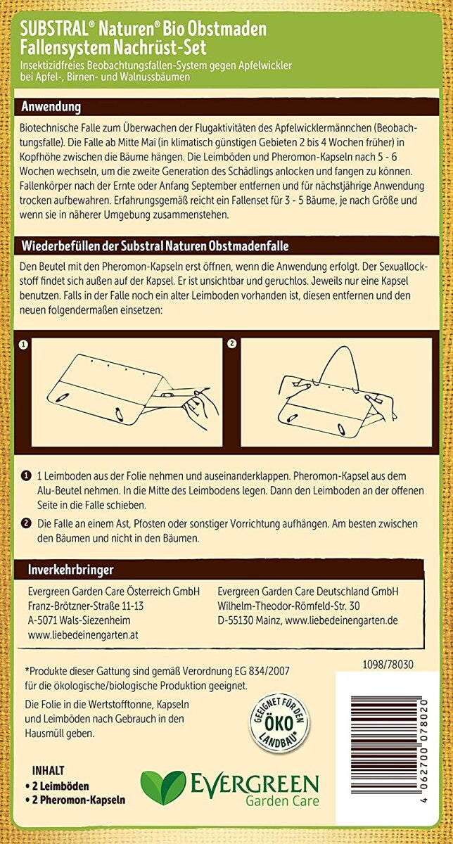  Naturen Obstmaden-Falle, Nachrüstset - 1 Set á 2 Leimböden/2 Pheromon-Kapseln