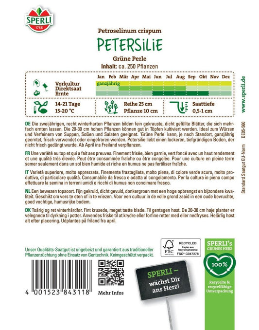  Petersilie Grüne Perle, Feingekraust, Frosthart, Gefriergeeignet, Saatgut Von Sperli