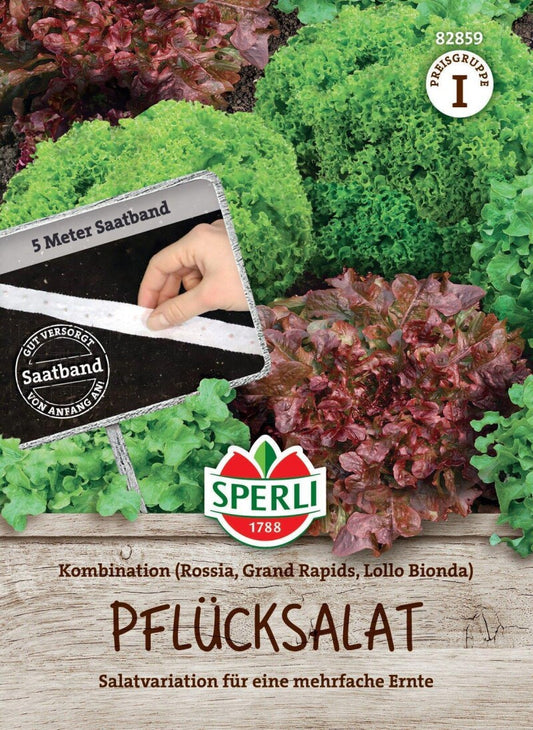  Pflücksalat Kombination, 5 M Saatband, Salatvariation Für Mehrfache Ernte, Saatgut Von Sperli