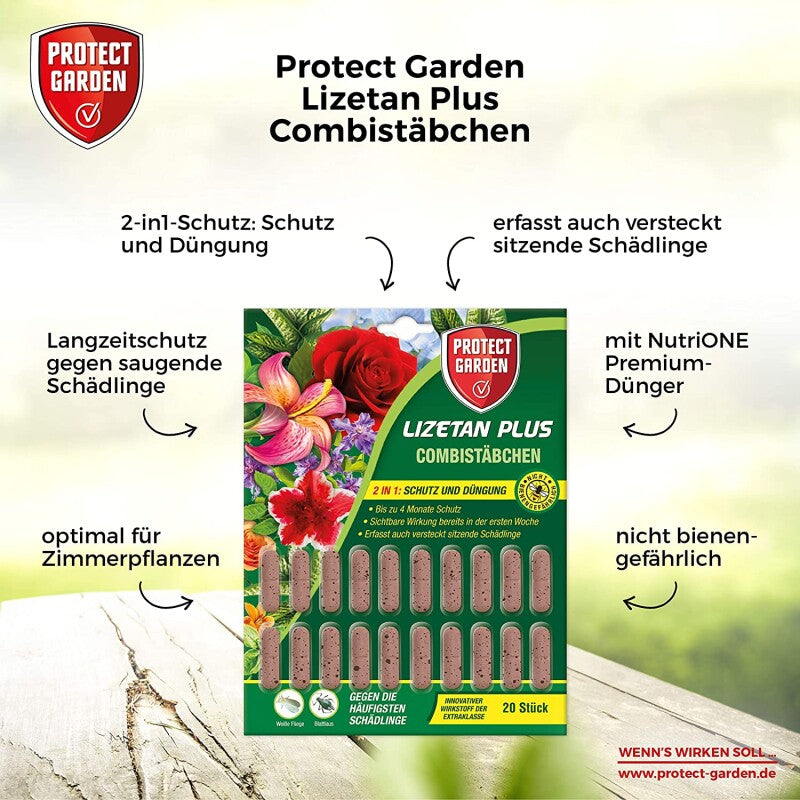  PROTECT GARDEN Lizetan Plus Combistäbchen Schädlingsfrei Gegen Blattläuse Und Andere Saugende Schädlinge Und Premium-Dünger In Einem, 40 Stück