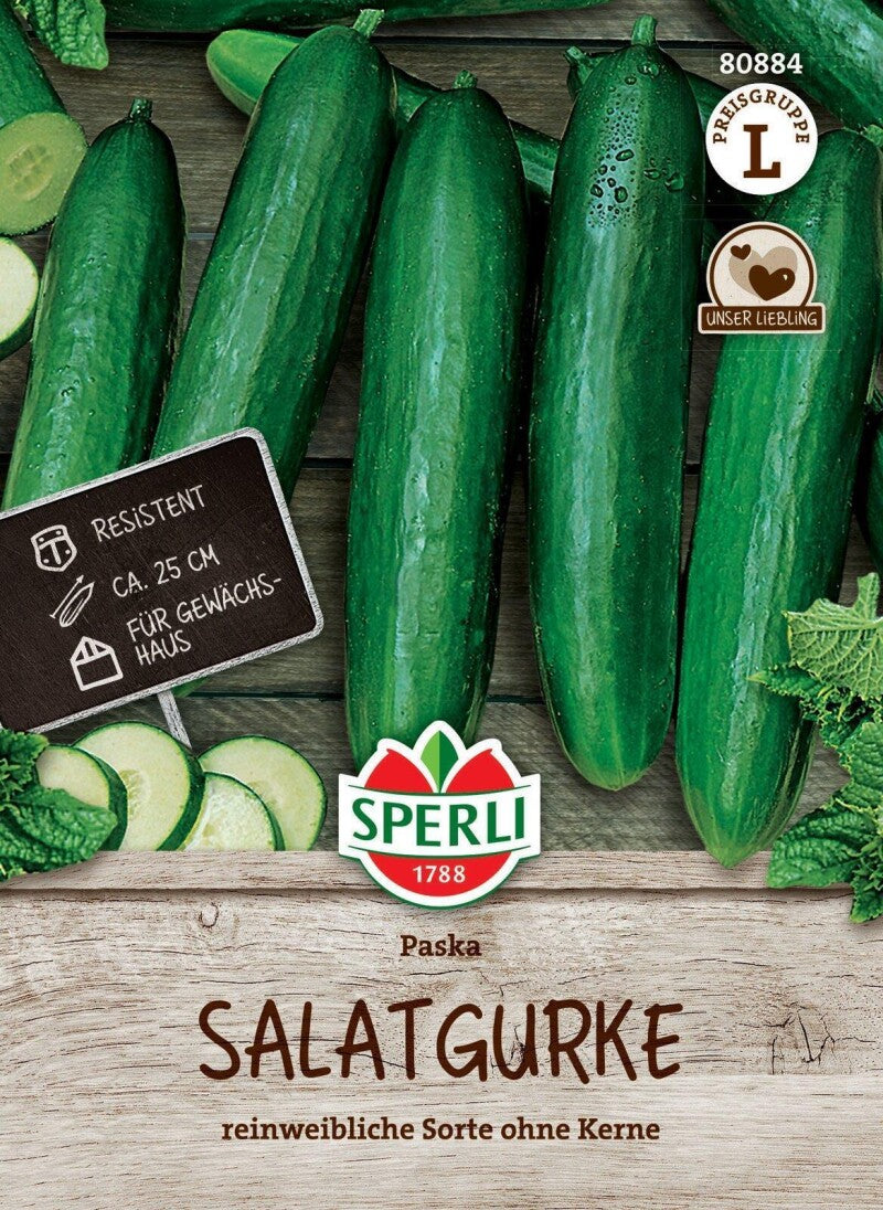  Salatgurke Paska F1, Resistent, Ertragreich, Für Freiland Und Gewächshaus, Saatgut Von Sperli