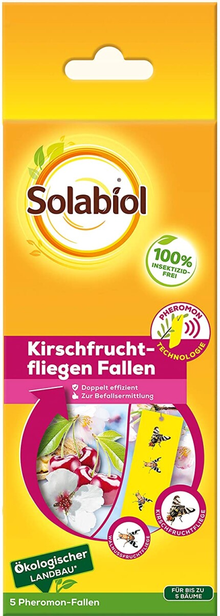  Solabiol Kirschfruchtfliegen Fallen, Mit Lockstoff Und Gelbtafel, Zur Befallsermittlung Von Kirschfruchtfliege Und Walnussfruchtfliege, 5 Stück