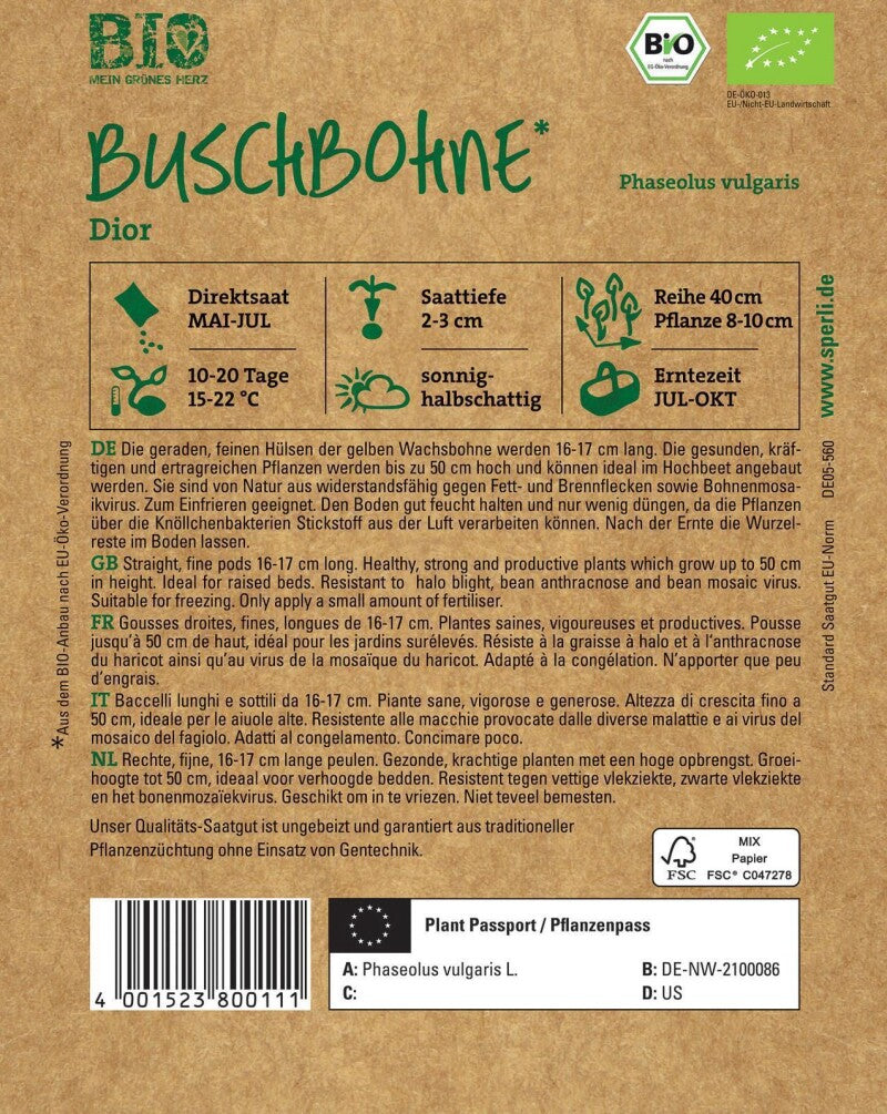  BIO Buschbohne Gelb, Von Natur Aus Widerstandsfähig, Zum Einfrieren Geeignet, Ideal Für Anbau Im Hochbeet