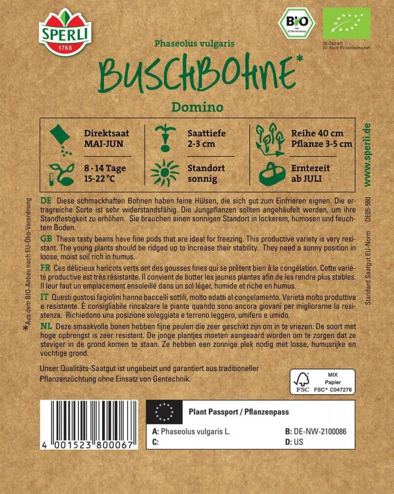  BIO Buschbohne, Ertrag- Reiche Sorte Ist Sehr Widerstandsfähig, Gut Zum Einfrieren Geeignet