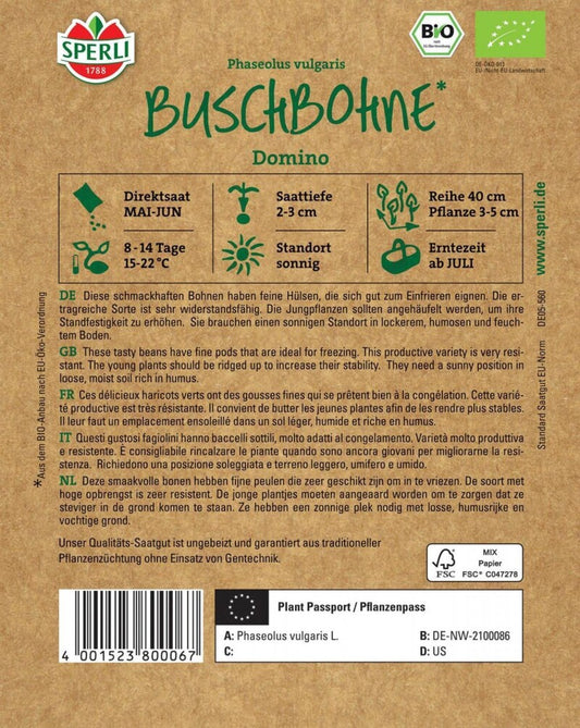  BIO Buschbohne, Ertrag- Reiche Sorte Ist Sehr Widerstandsfähig, Gut Zum Einfrieren Geeignet