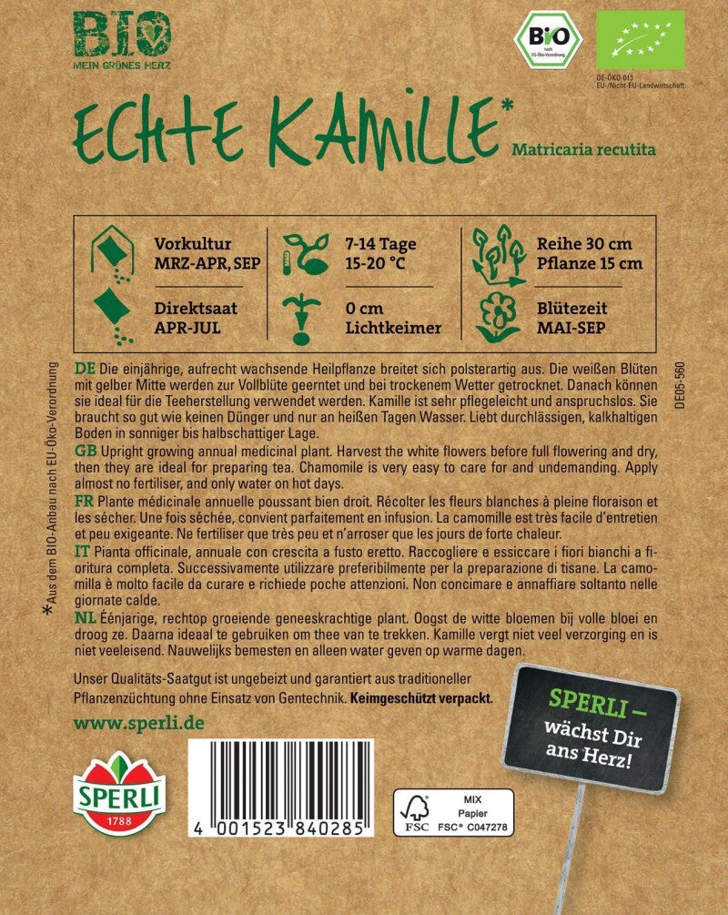  BIO Echte Kamille, Einjährige Aufrecht Wachsende Heilpflanze, Zur Teeherstellung, Sehr Pflegeleicht Und Anspruchslos