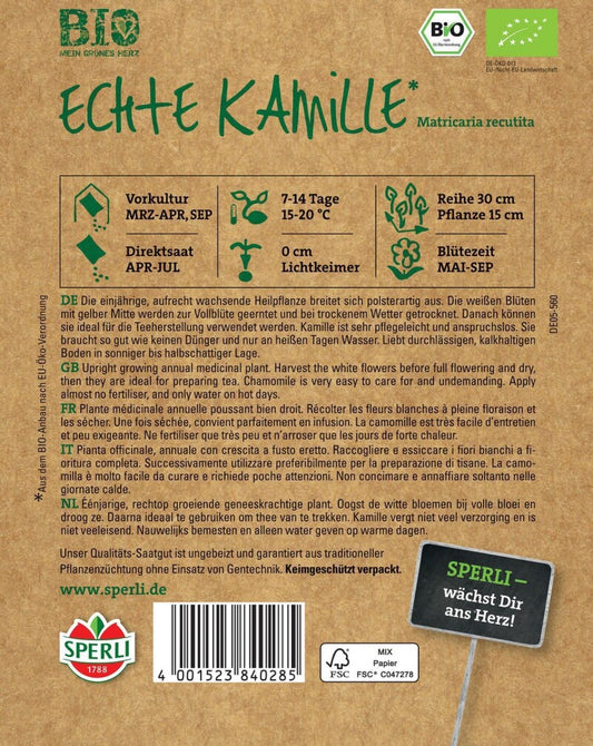  BIO Echte Kamille, Einjährige Aufrecht Wachsende Heilpflanze, Zur Teeherstellung, Sehr Pflegeleicht Und Anspruchslos