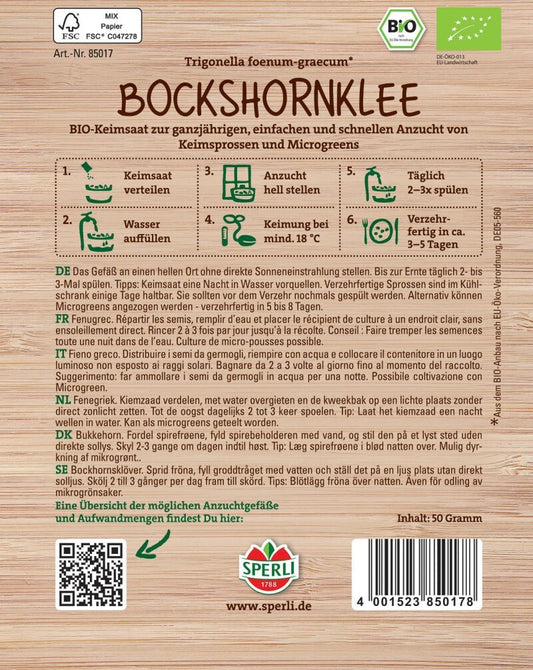  BIO Keimsprossen-Saat Bockshornklee, Inhalt: 50gr., Geschmack: Leicht Bitter Und Würzig