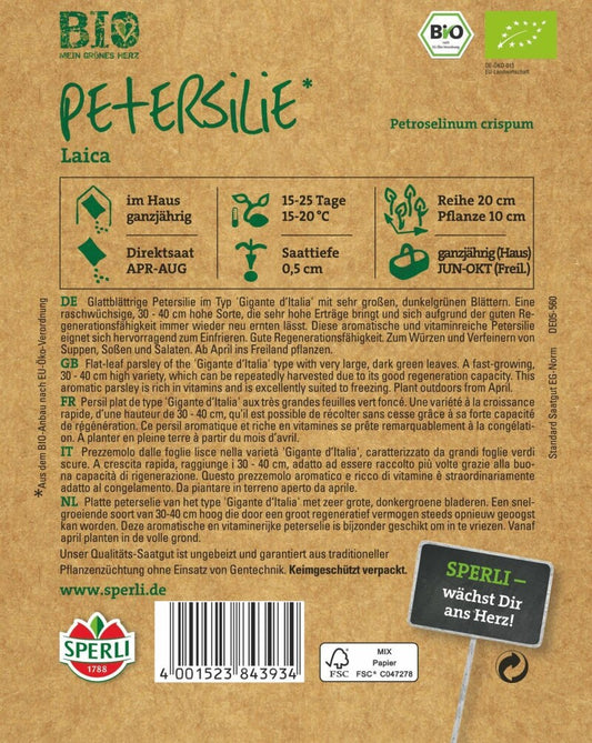  BIO Petersilie, Raschwüchsige Glattblättrige Sorte Mit Kräftigem Aroma, Bio-Saatgut