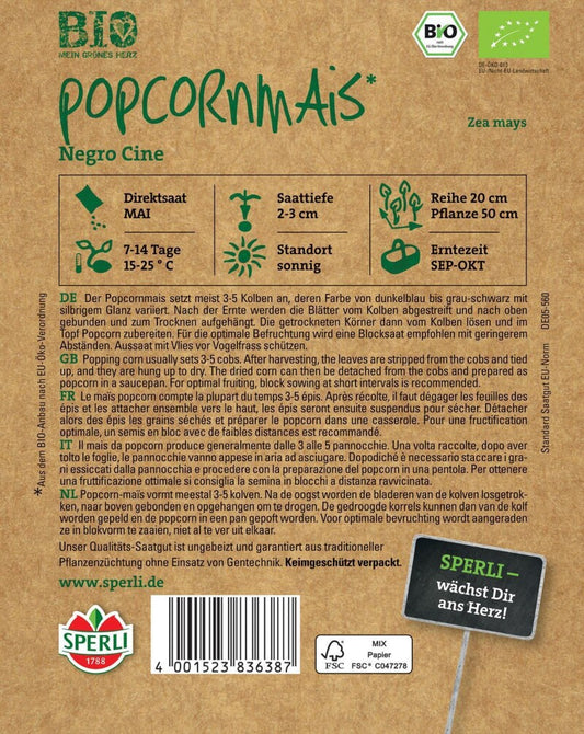  BIO Popkornmais, Sehr Gesunde Und Standfeste Sorte Die Einen Nussig-aromatischen Geschmack Hat