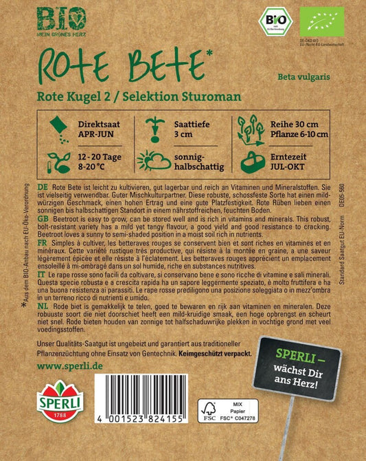  BIO Rote Bete, Leicht Zu Kultivieren Gut Lagerbar Und Reich An Vitaminen Und Mineralstoffen, Guter Mischkulturpartner