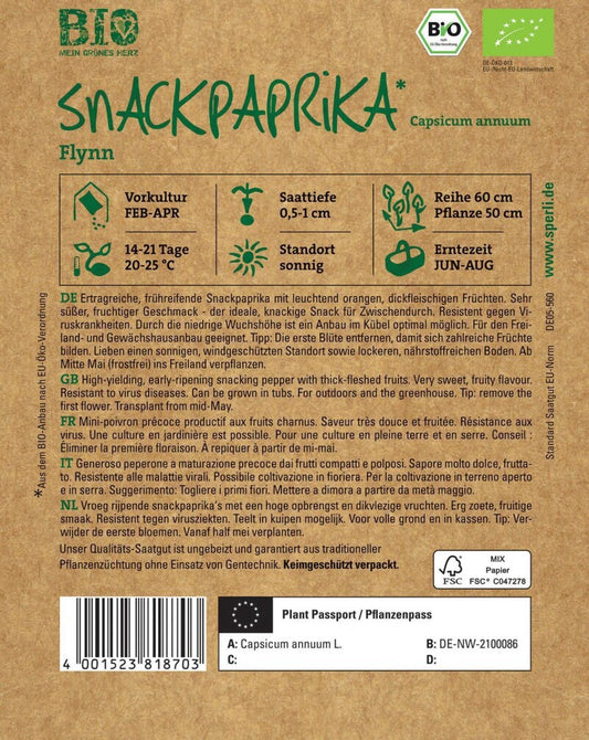  BIO Snackpaprika, Ertragreiche Frühreifende Snackpaprika, Resistent, Anbau Im Kübel Optimal Möglich