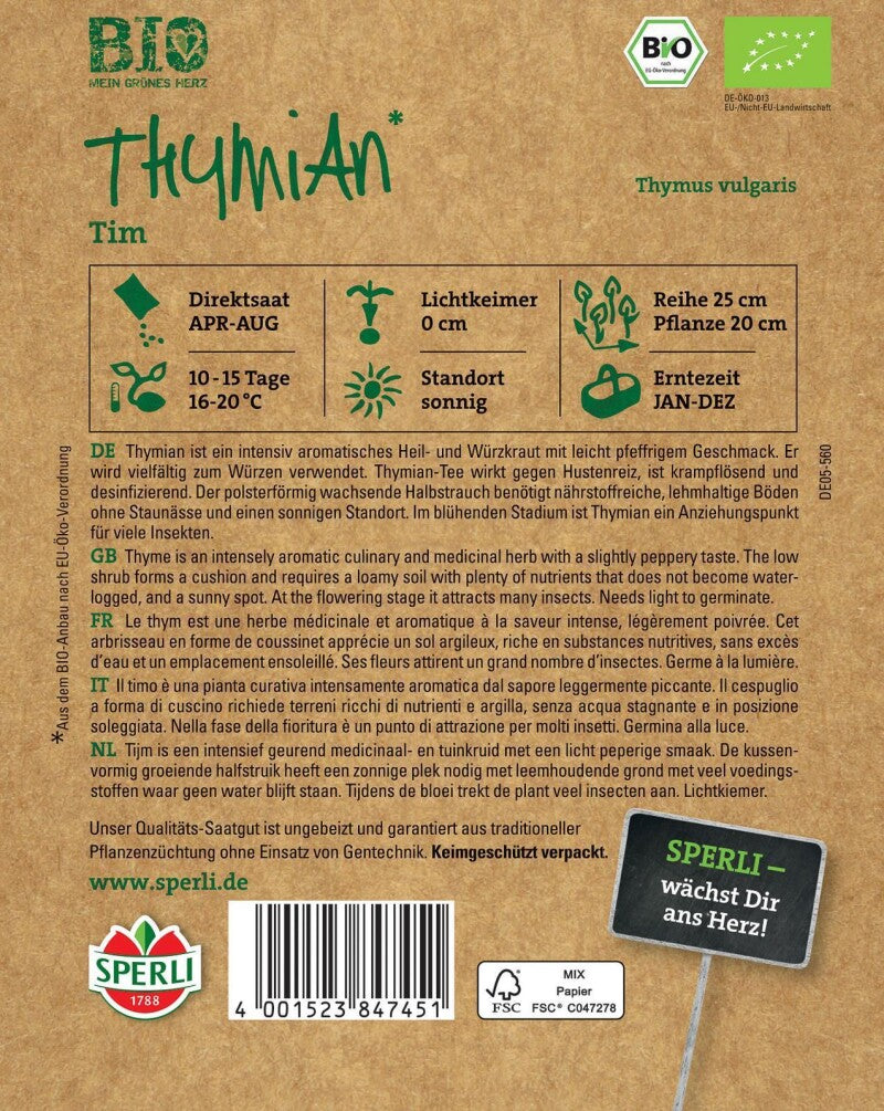  BIO Thymian, Aromatisches Würzkraut Mit Pfeffrigem Geschmack, Als Tee Wirkt Er Gegen Husten Krampflösend Und Desinfizierend