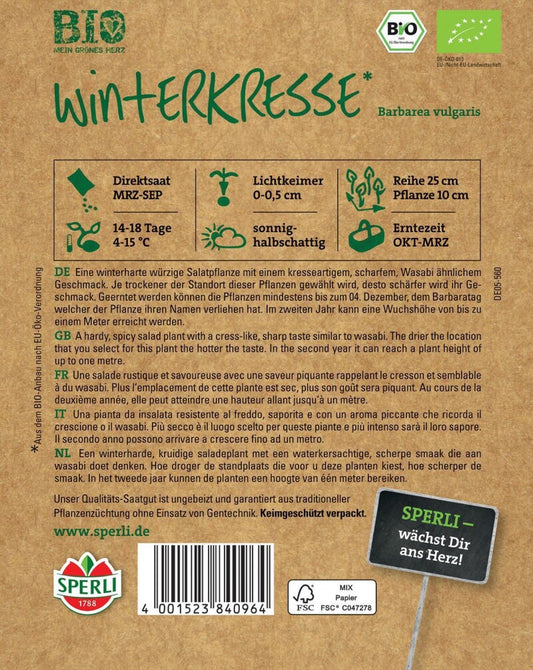 BIO Winterkresse, Würzig- Scharf Im Geschmack, Damit Ideal Für Liebhaber Von Wasabi
