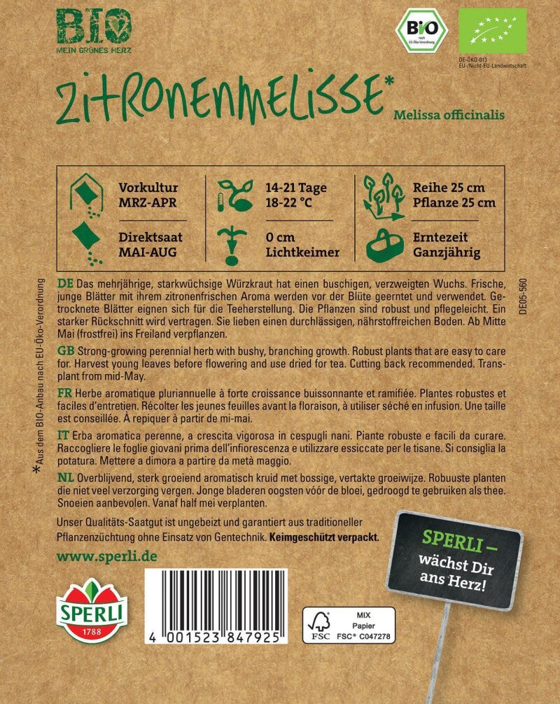  BIO Zitronenmelisse, Mehrjähriges Starkwüchsiges Würzkraut, Buschiger Und Verzweigter Wuchs