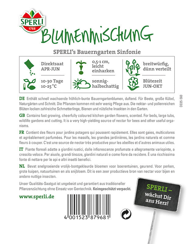  Blumensamen-Mischung SPERLI's Bauerngarten Sinfonie, Bieten Nützlingen Wertvolle Nahrung