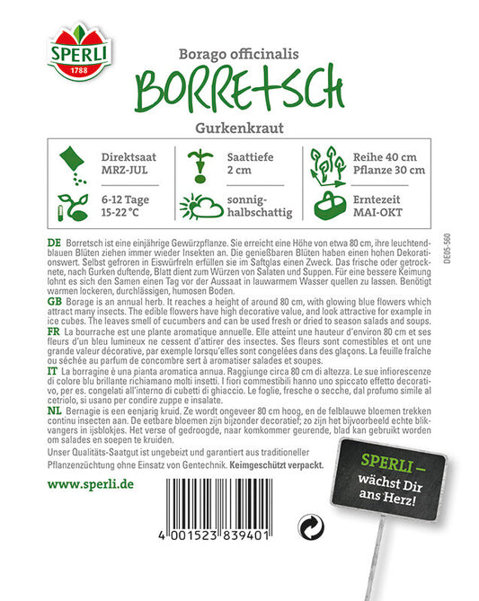  Borretsch Gurkenkraut | Einjährige Gewürz- Und Heilpflanze | Nektarspender Für Nützlinge