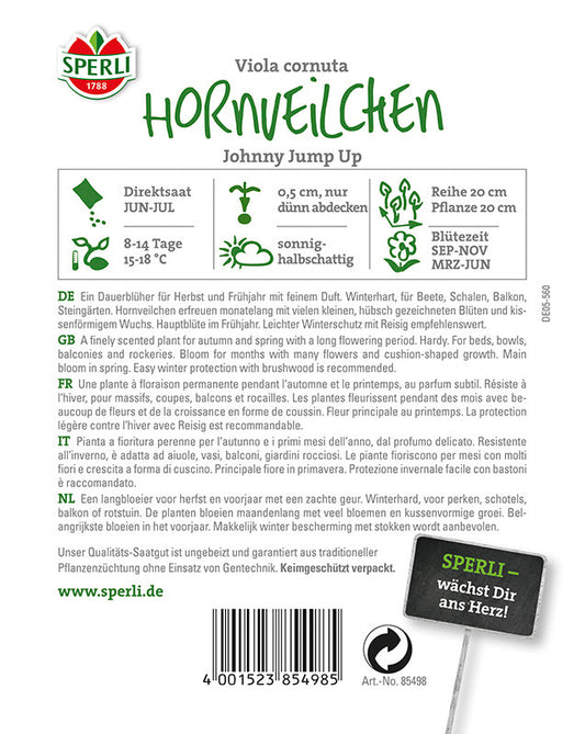  Hornveilchen Johnny Jump Up, Dauerblüher Für Herbst Und Frühjahr Mit Feinem Duft, Winterhart