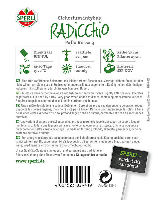  Radicchio Palla Rossa 3, Bestens Für Die Spätherbst- Und Winterernte Geeignet