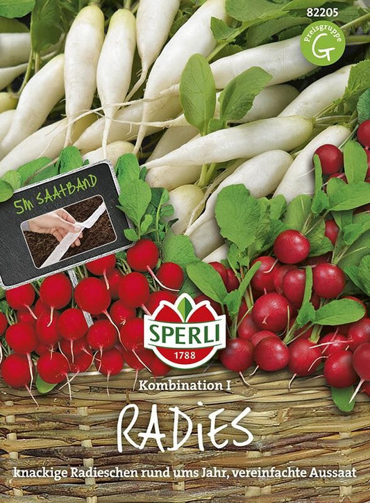  Radies Kombination I, 3 Sorten, Saatband 5 M
