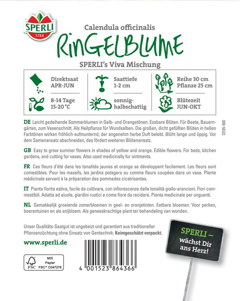  Ringelblume SPERI's Viva Mischung, Einjährige Gartenpflanzen, Bestens Geeignet Für Mischkulturen