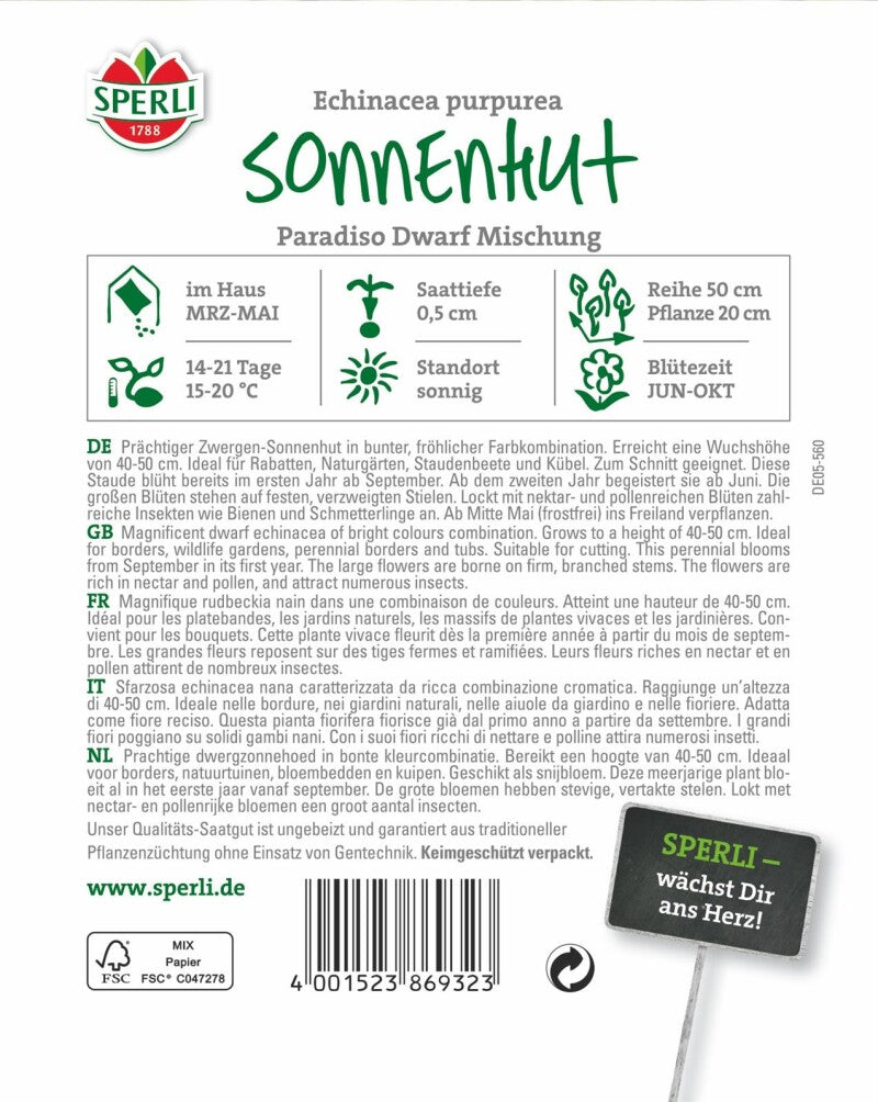  Sonnenhut Paradiso Dwarf, Niedriger Wuchs Nützlingsparadies