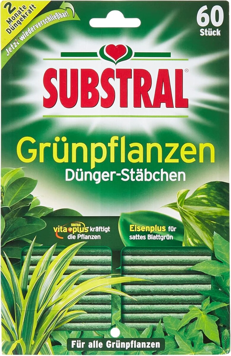  Substral Dünger-Stäbchen Für Grünpflanzen Mit Eisen-Plus Und 2 Monate Langzeitwirkung, 60 Stück