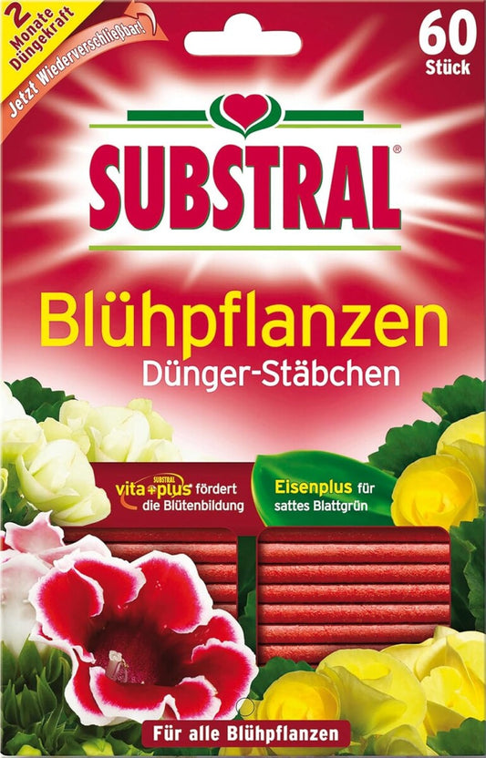  Substral Dünger-Stäbchen Für Blühpflanzen Mit Eisen-Plus Und 2 Monate Langzeitwirkung, 60 Stück