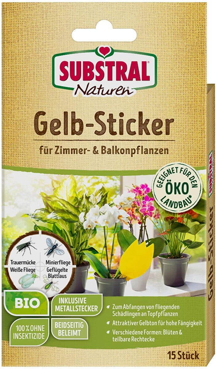  Substral Naturen Bio Gelbstecker, Gelbsticker, Insektizidfreie Leimfallen Zum Schutz Von Zierpflanzen, 15 Stück