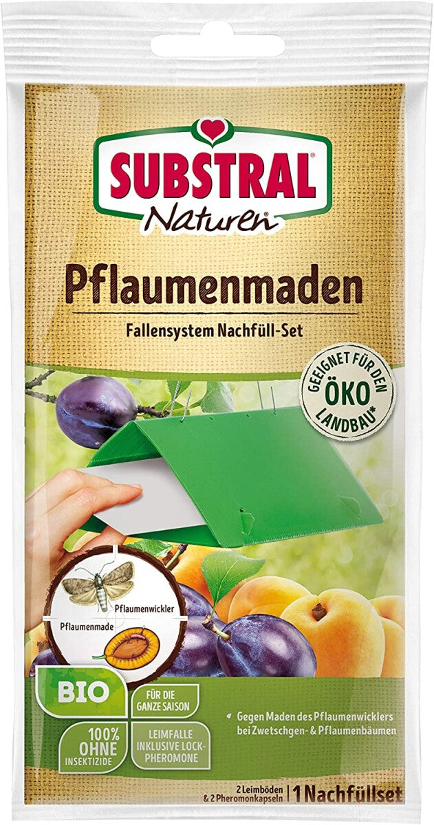  Naturen Pflaumenmaden-Falle Nachrüstset - 1 Set Mit 2 Pheromon-Dispensern + 2 Leimböden