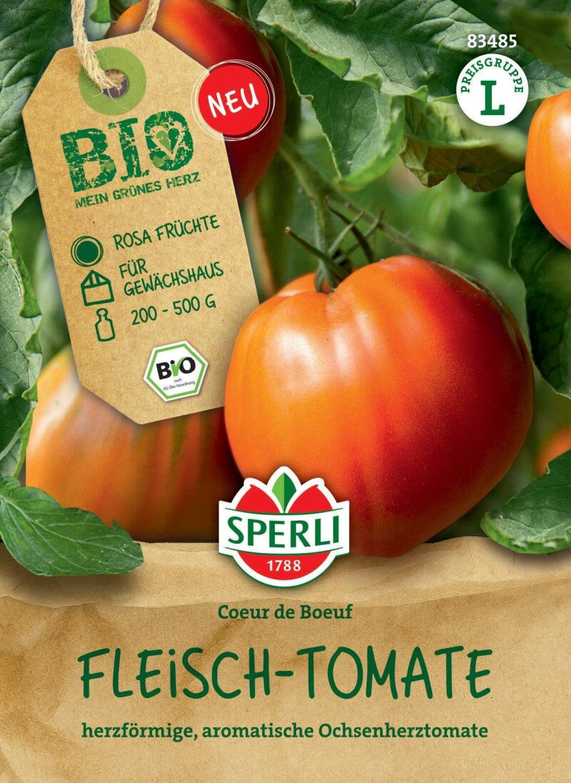  BIO Fleisch-Tomate Coeur De Boeuf, Freiland & Gewächshaus, Aromatische Ochsenherztomate, Sperli
