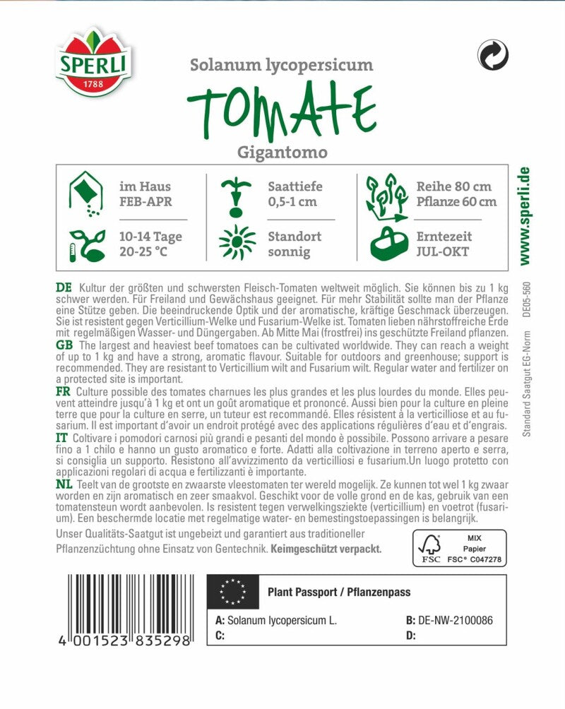  Tomate Gigantomo F1 (Fleischtomate) Größte Tomate Der Welt, Sehr Aromatisch, Fruchtgewicht Bis 1 Kg