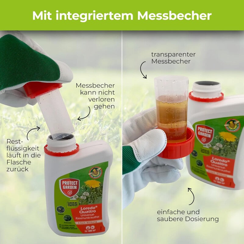  PROTECT GARDEN Universal-Rasenunkrautfrei Loredo Quattro 400 Ml, Rasen Unkrautvernichter Gegen Hartnäckige Unkräuter Mit 4-fach Wirkung