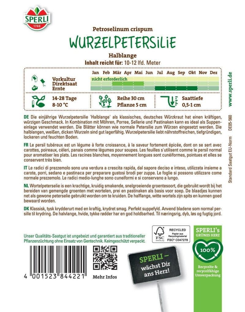  Wurzelpetersilie Halblange, Blätter Und Wurzel Vielseitig Verwendbar, Lagerfähig, Saatgut Von Sperli