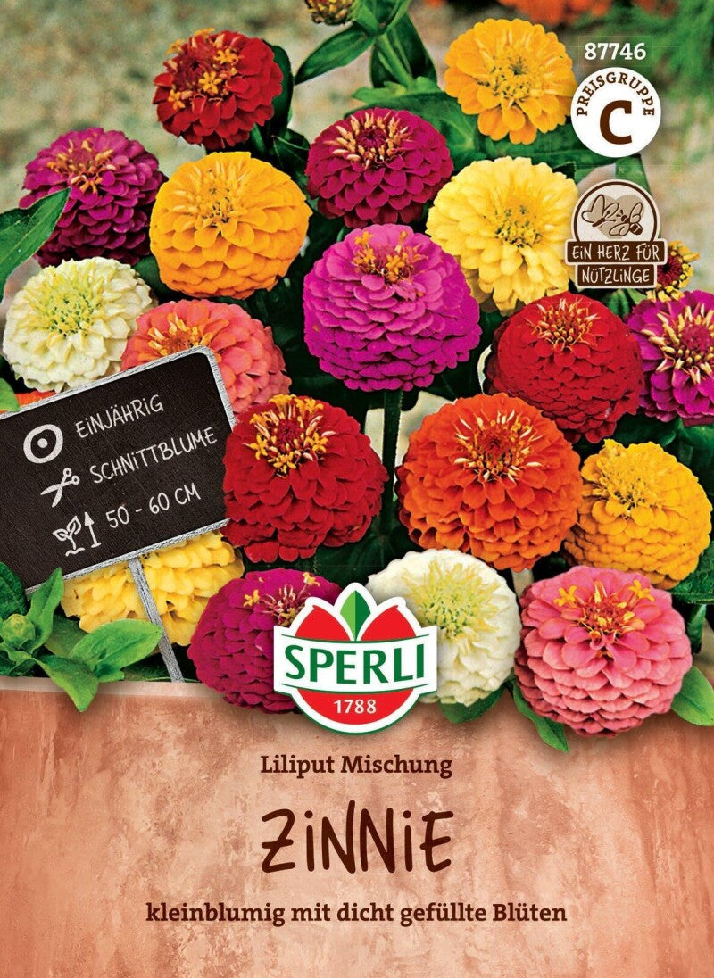  Zinnie Liliput Mischung, Kleinblumig Mit Dicht Gefüllten Blüten, Nektarspender, Sperli Samen